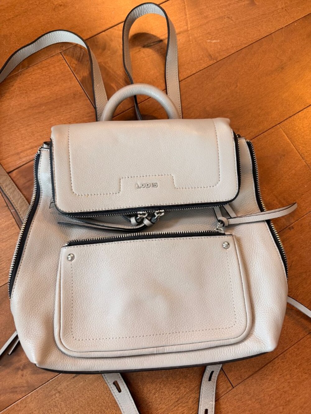 LODÍS Leather Backpack Taupe Pebbled Leather